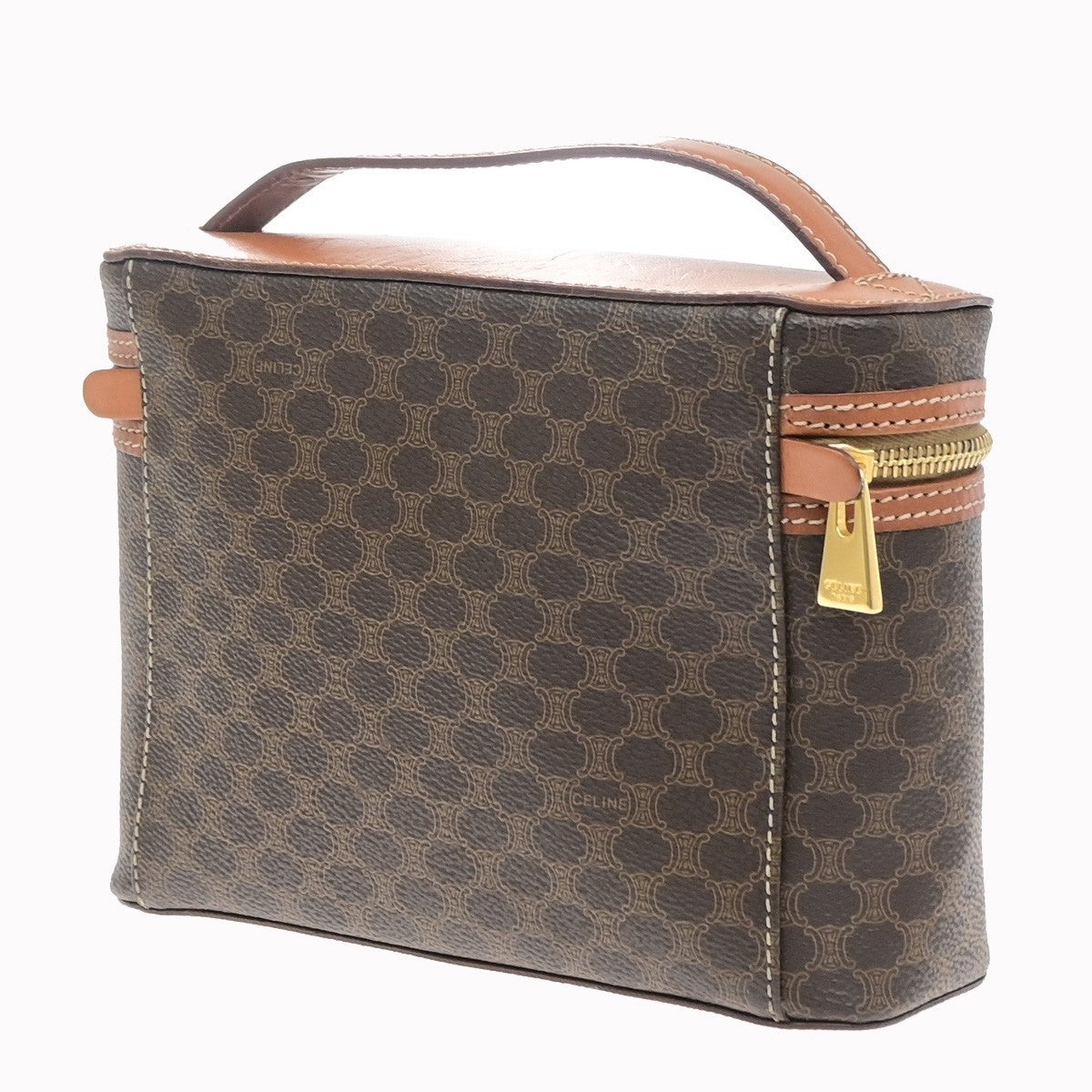 CELINE Logo Macadam Pattern Vanity Hand Bag PVC Leather Brown GHW Italy 69MA716