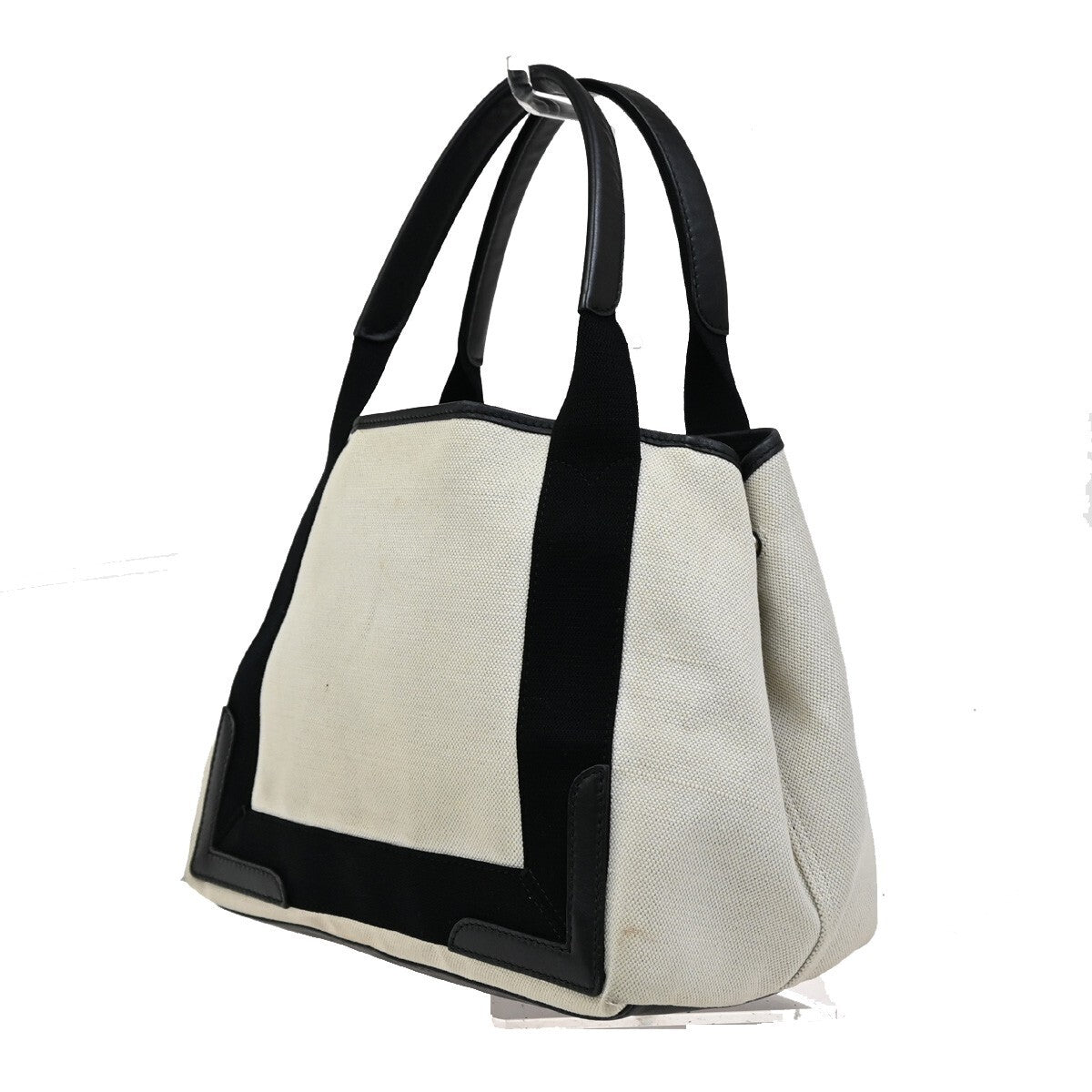 BALENCIAGA Navy Cabas S Hand Tote Bag Canvas Leather Black SHW Italy 32EE708