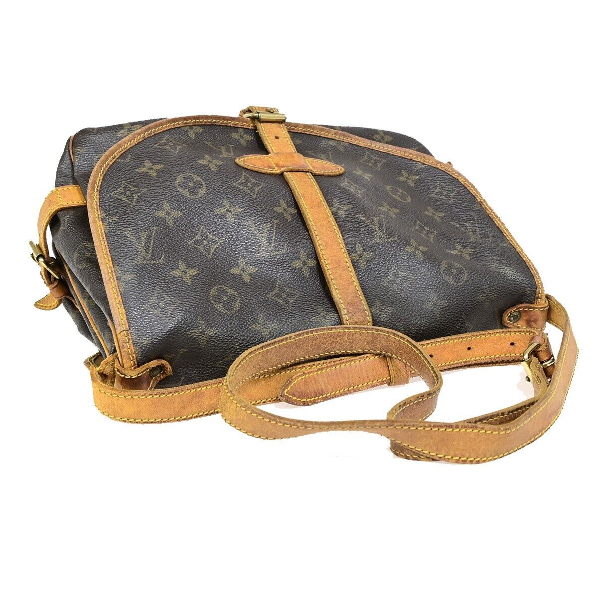 LOUIS VUITTON Logo Saumur 30 Shoulder Bag Monogram Leather Brown M42256 64EB111