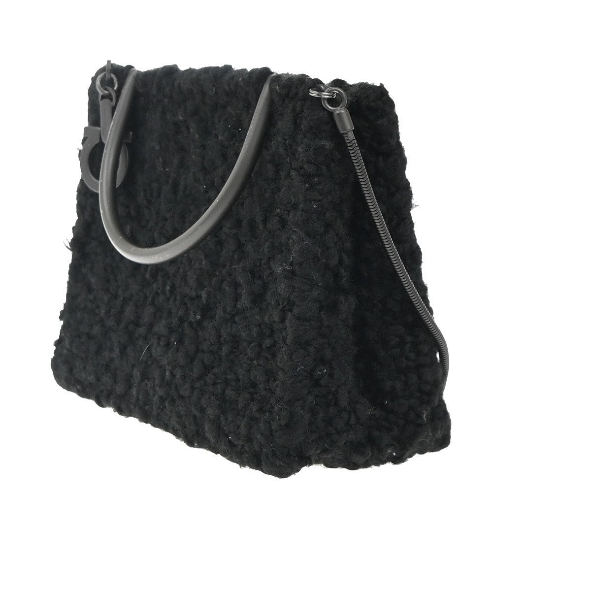 SALVATORE FERRAGAMO Gancini 2Way Shoulder Hand Bag Wool Leather Black 80RP045