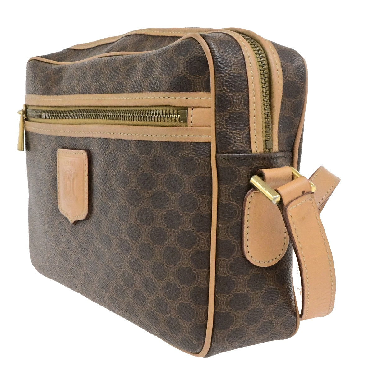 CELINE Logo Macadam Pattern Shoulder Bag PVC Leather Brown GHW Italy 38YH127