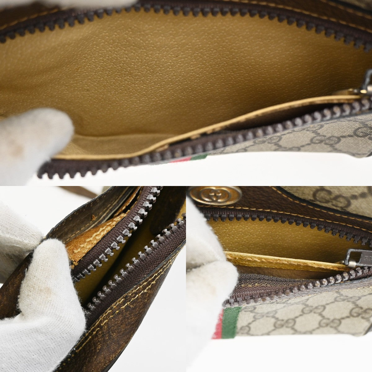 GUCCI GG Pattern 2 Set Shoulder Bags PVC Leather Beige Brown GHW Italy 04CA372