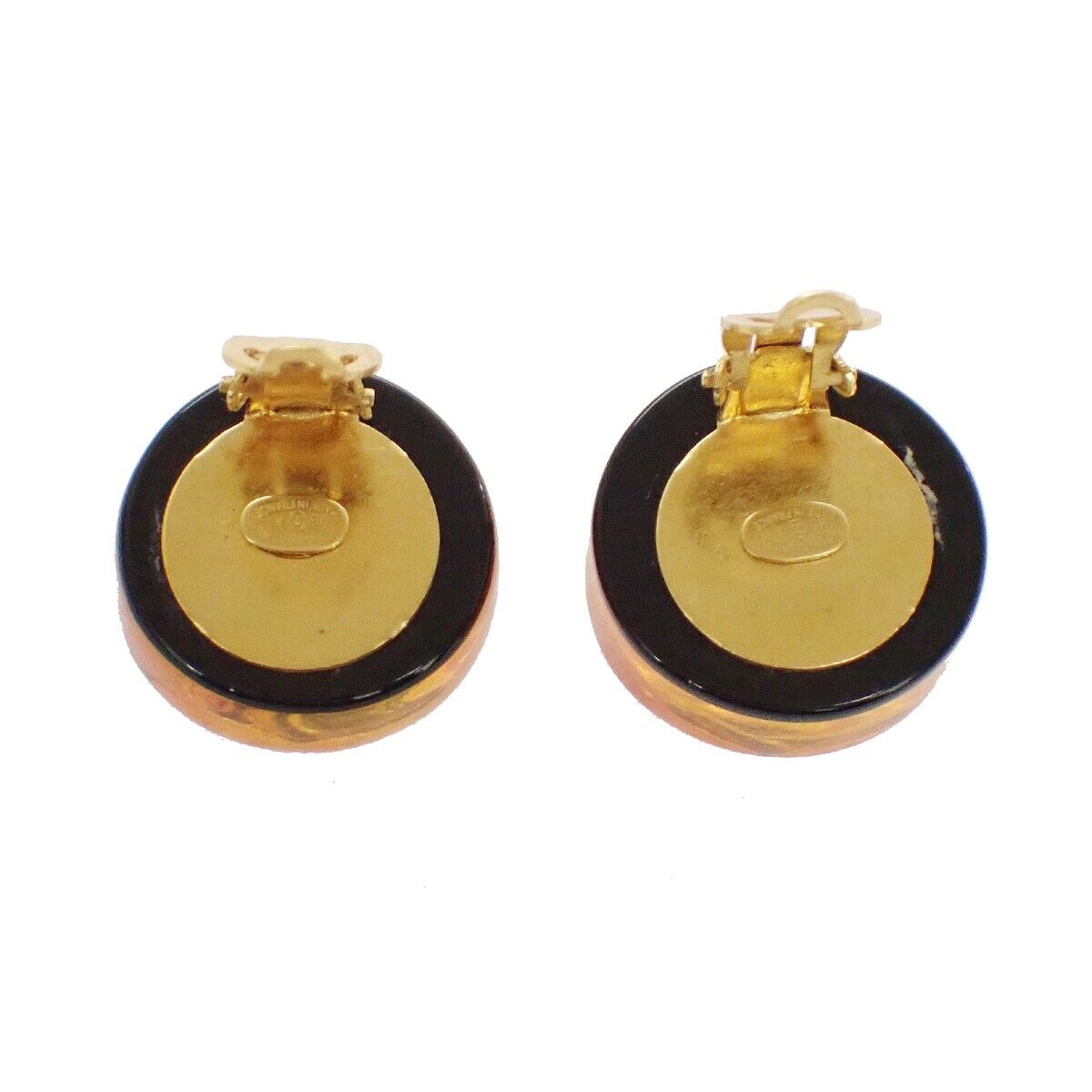 CHANEL CC Logo Camellia Button Earrings 98A Clip-On Plastic GHW Vintage 39RH869