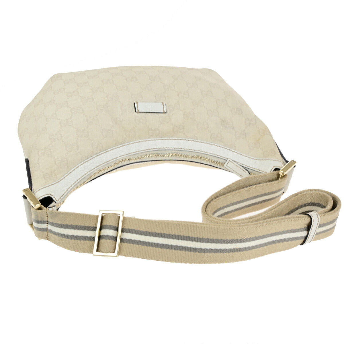 GUCCI Logo Sherry GG Pattern Shoulder Bag Canvas Leather Beige GHW 36YG781