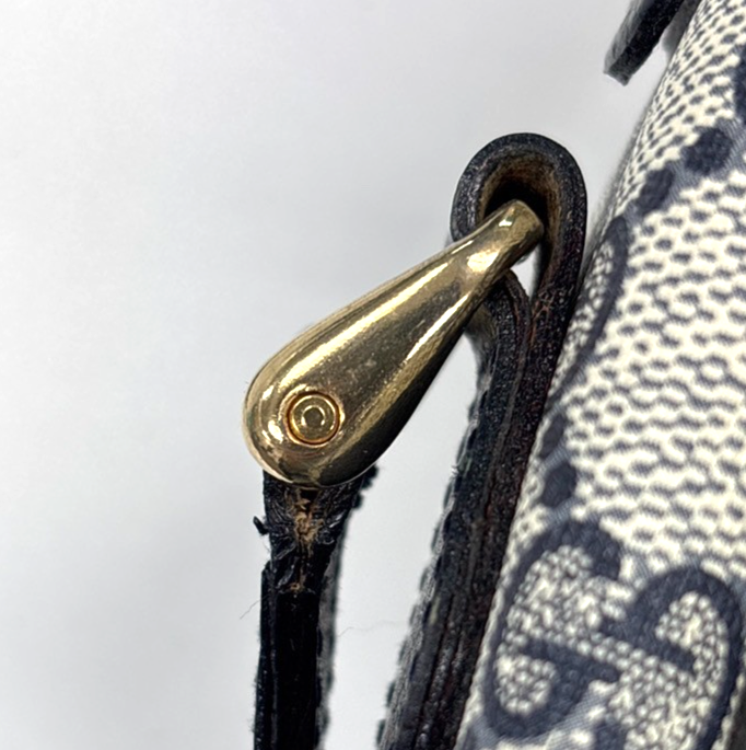 GUCCI Logo GG Sherry Line Shoulder Hand Bag PVC Leather Navy Blue Italy 69MA470