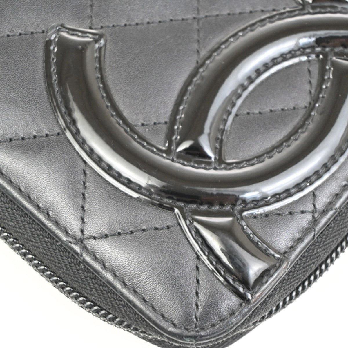 CHANEL CC Cambon Line Zip Around Long Wallet Patent Leather Black Spain 79MA496