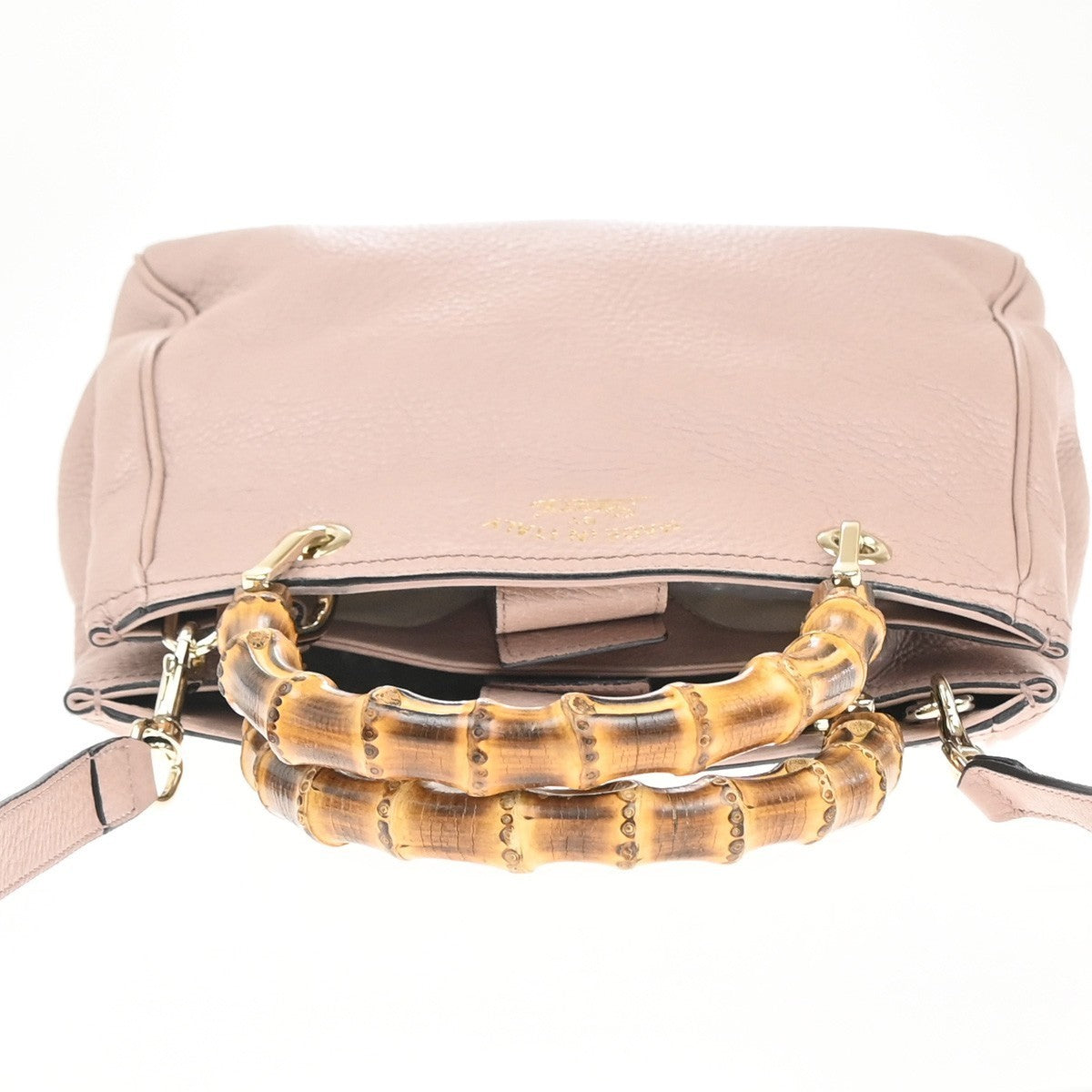 GUCCI Bamboo Handle 2way Shoulder Hand Bag Embossing Leather Pink GHW 16MA272
