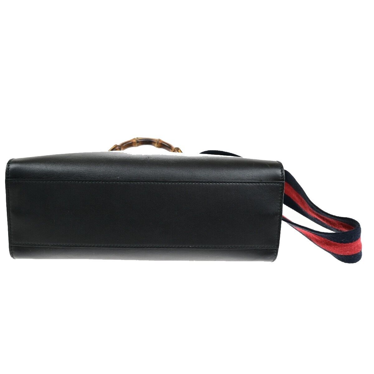 GUCCI Logo Nymphaea 2Way Shoulder Hand Bag Bamboo Leather Black Red 73ED428