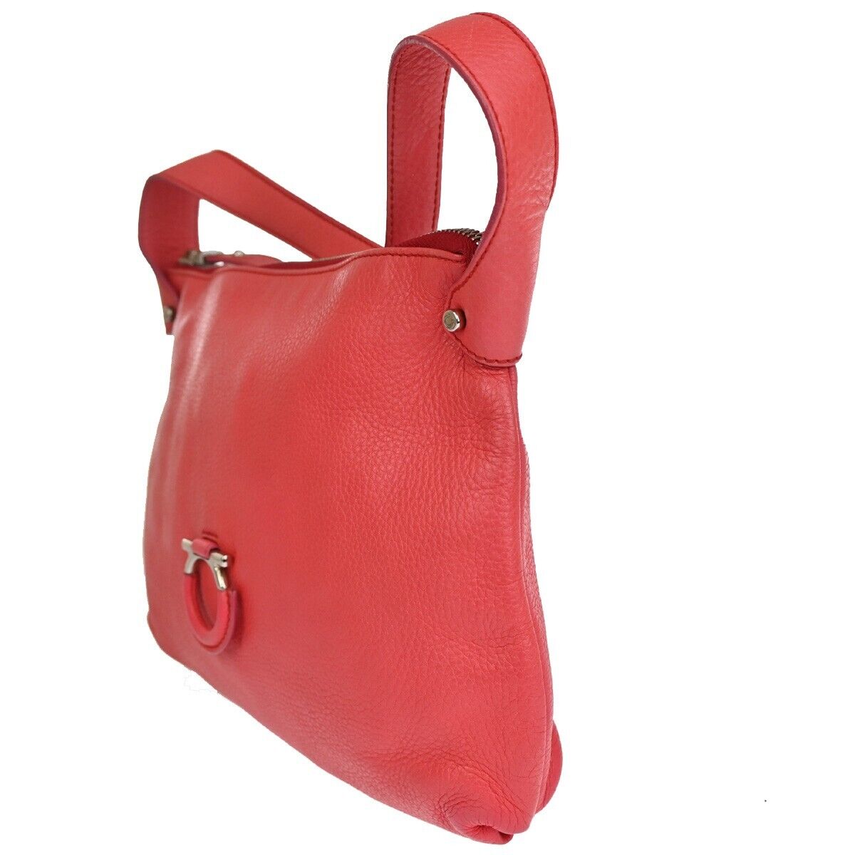 SALVATORE FERRAGAMO Gancini Shoulder Hand Bag Leather Pink Silver Italy 60EA597