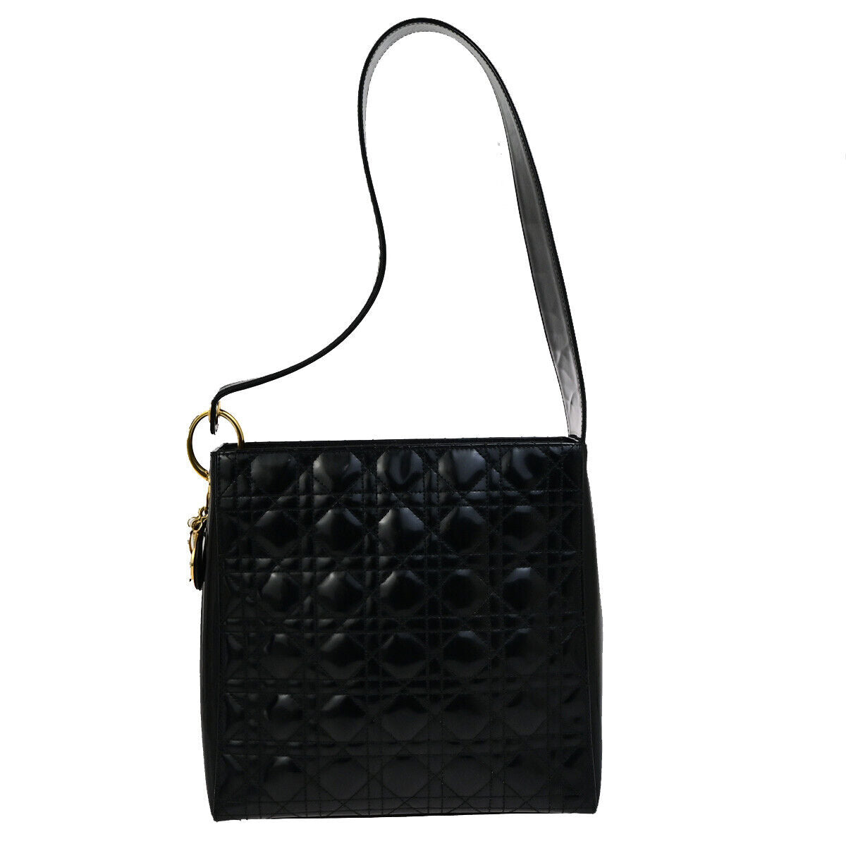 CHRISTIAN DIOR Logo Cannage Shoulder Bag Patent Leather Black GHW Italy 31YG637
