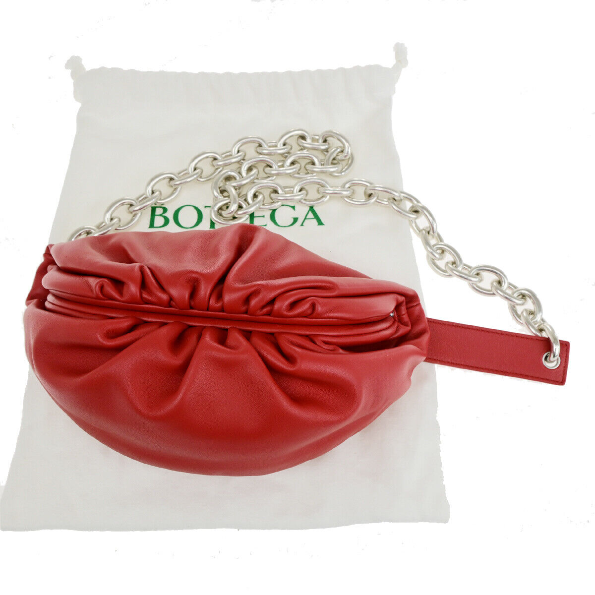 BOTTEGA VENETA The Chain Pouch Shoulder Body Bag Leather Red Silver 609RF159
