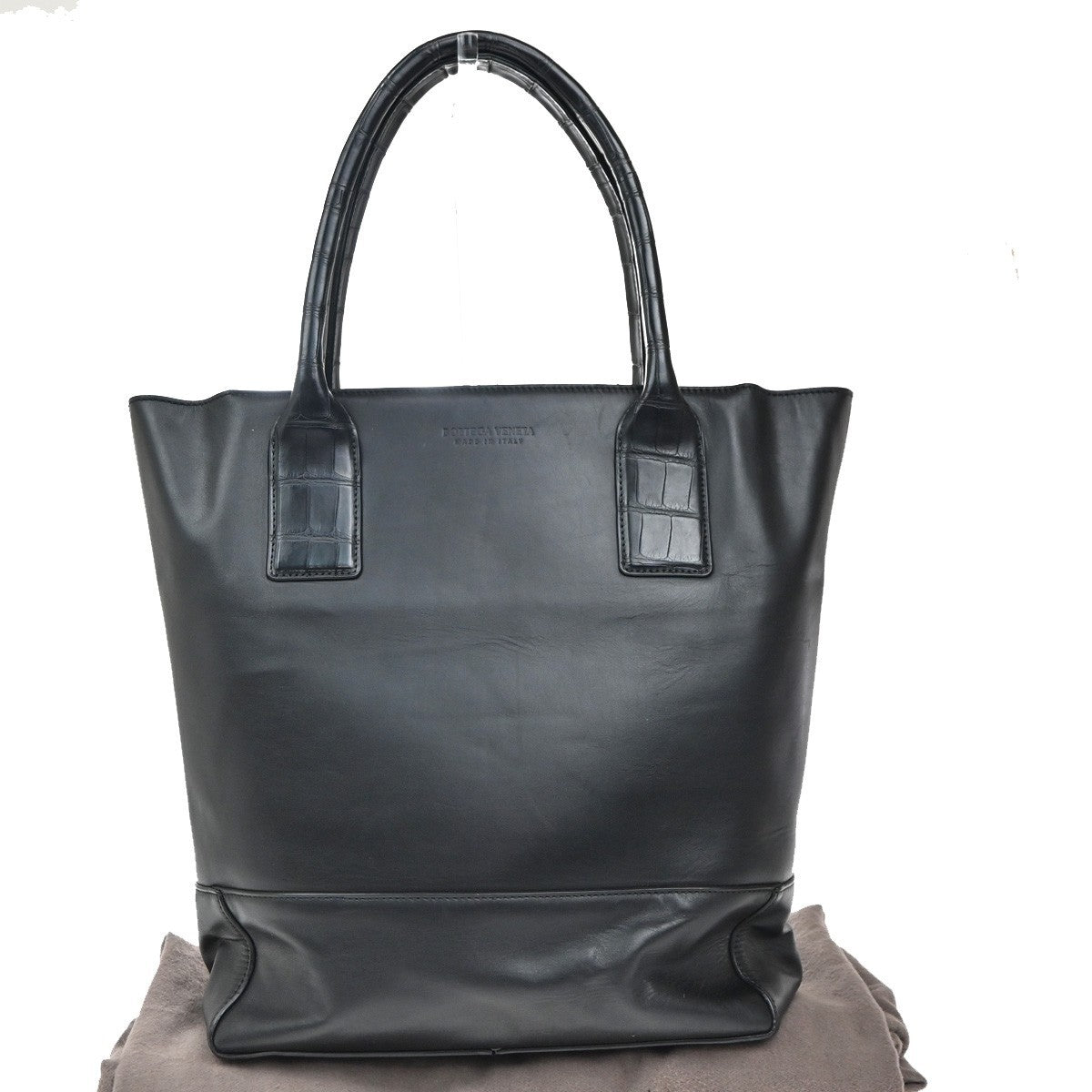 BOTTEGA VENETA Logo Shoulder Tote Bag Embossing Leather Black Italy 75KP333