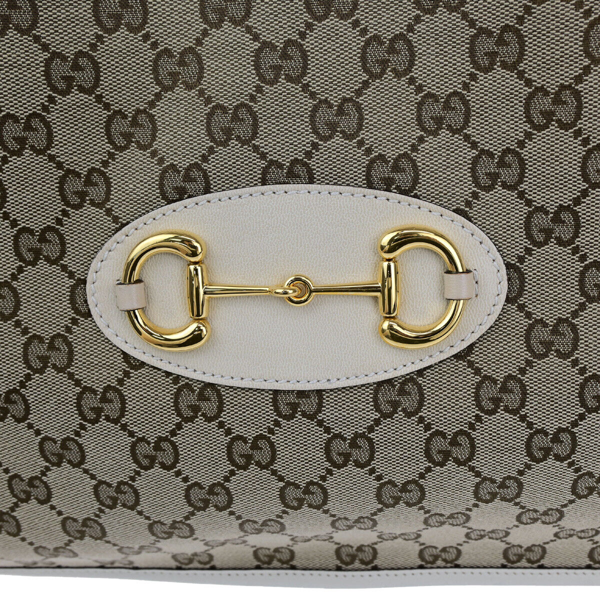 GUCCI Logo Horsebit GG Pattern Shoulder Bag Canvas Leather Brown White 20YG552