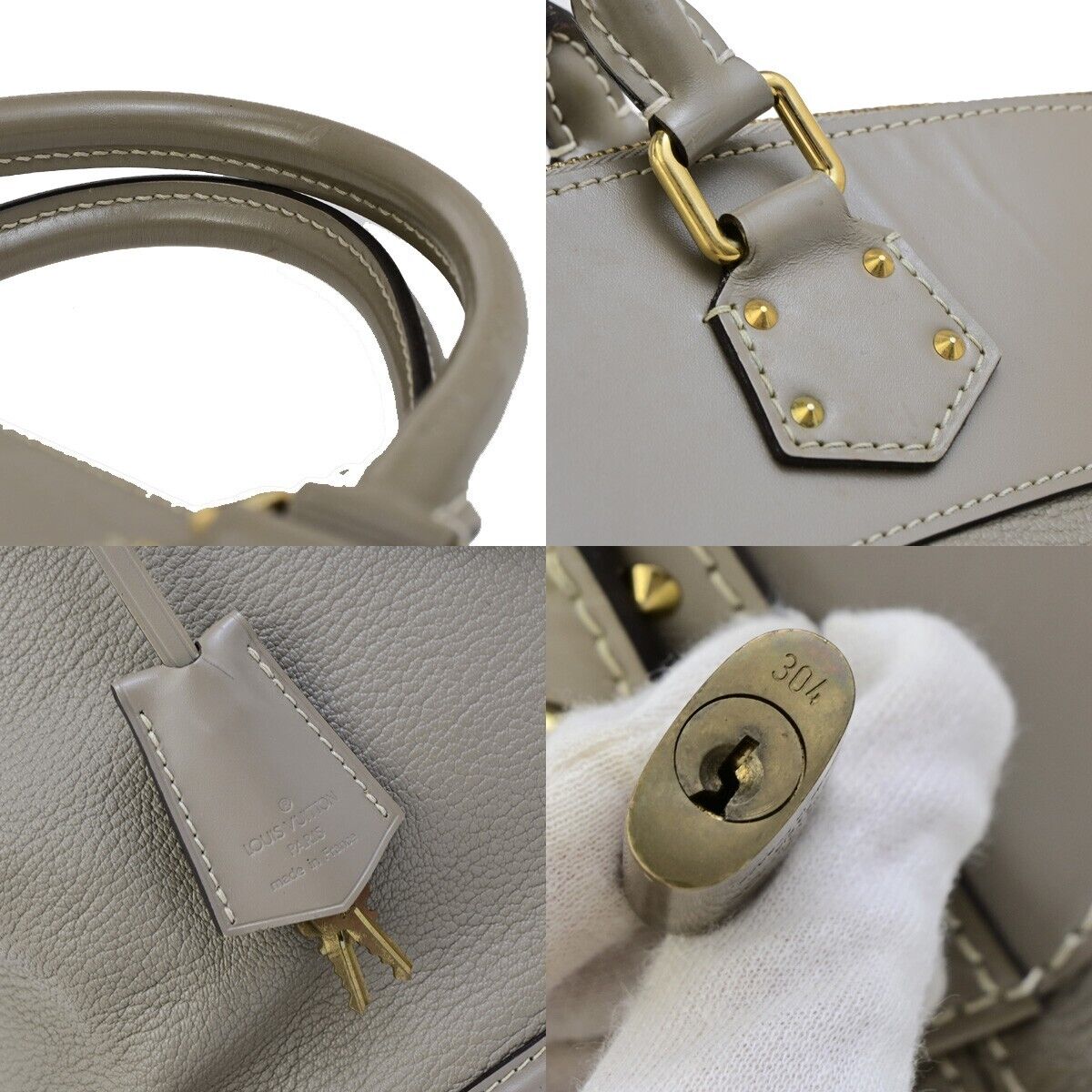 LOUIS VUITTON LV Logo Lockit Hand Bag Suhali Leather Gray GHW M91790 89ED054