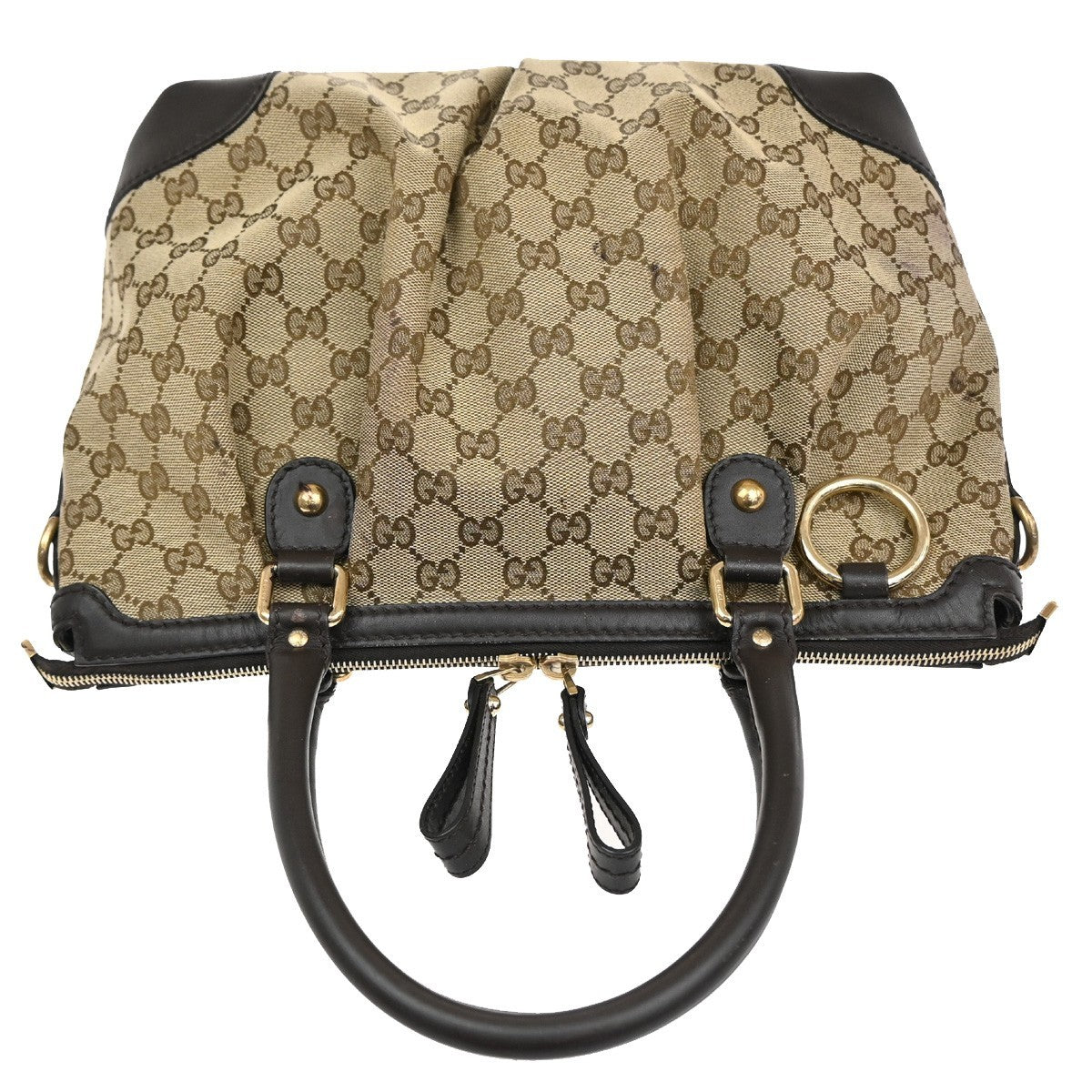 Gucci GG Logo Sukey Tote Hand bag Canvas leather Brown GHW Italy 88CA381