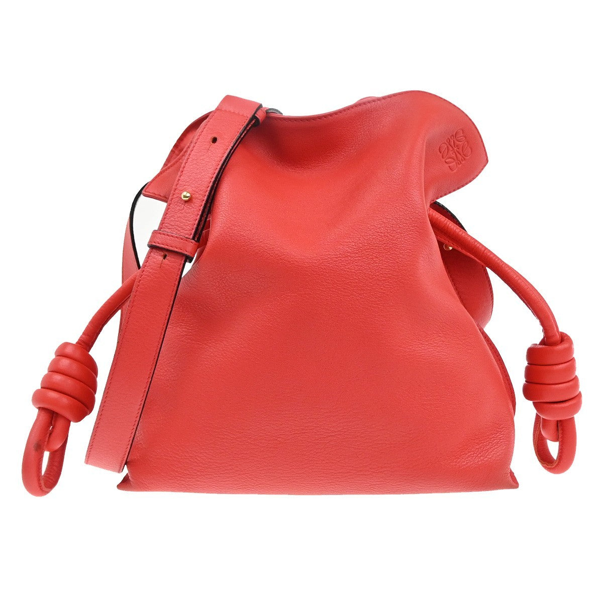 LOEWE Logo Flamenco Kont Anagram Shoulder Tote Bag Leather Red Spain 12RL860