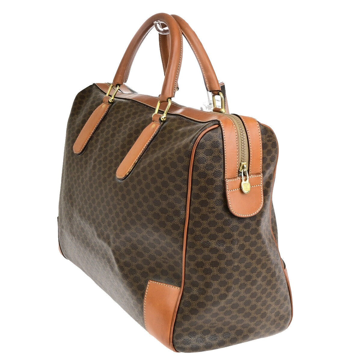 CELINE Logo Macadam Pattern Travel Hand Bag PVC Leather Brown GHW Italy 65YF574