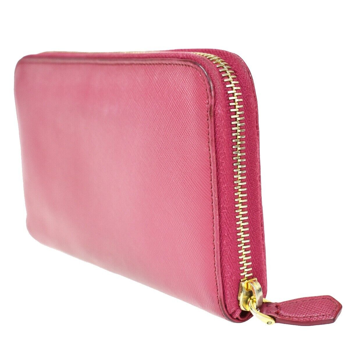 PRADA Logo Long Bifold Wallet Purse Saffiano Leather Pink Gold Italy 68GA564
