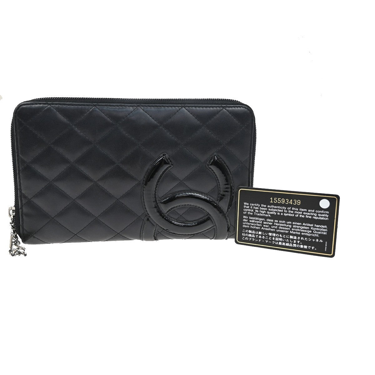 CHANEL CC Cambon Zip Around Long Bifold Wallet Purse Leather Black Pink 31TA372