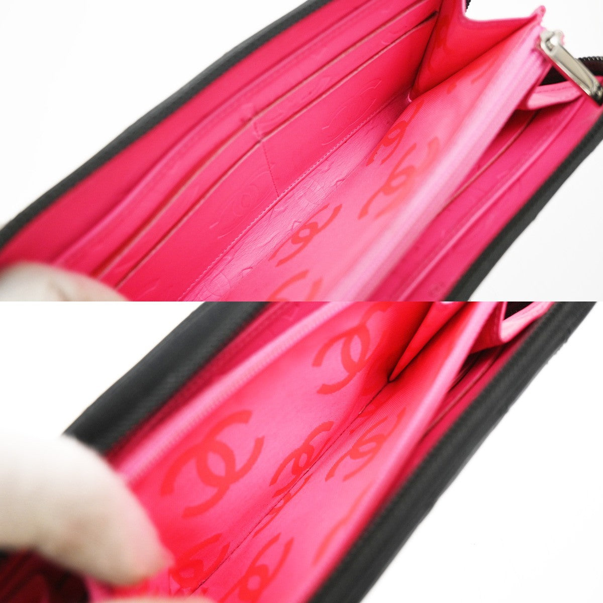 CHANEL CC Cambon Long Zipper Bifold Wallet Leather Patent Leather Black 30RF618