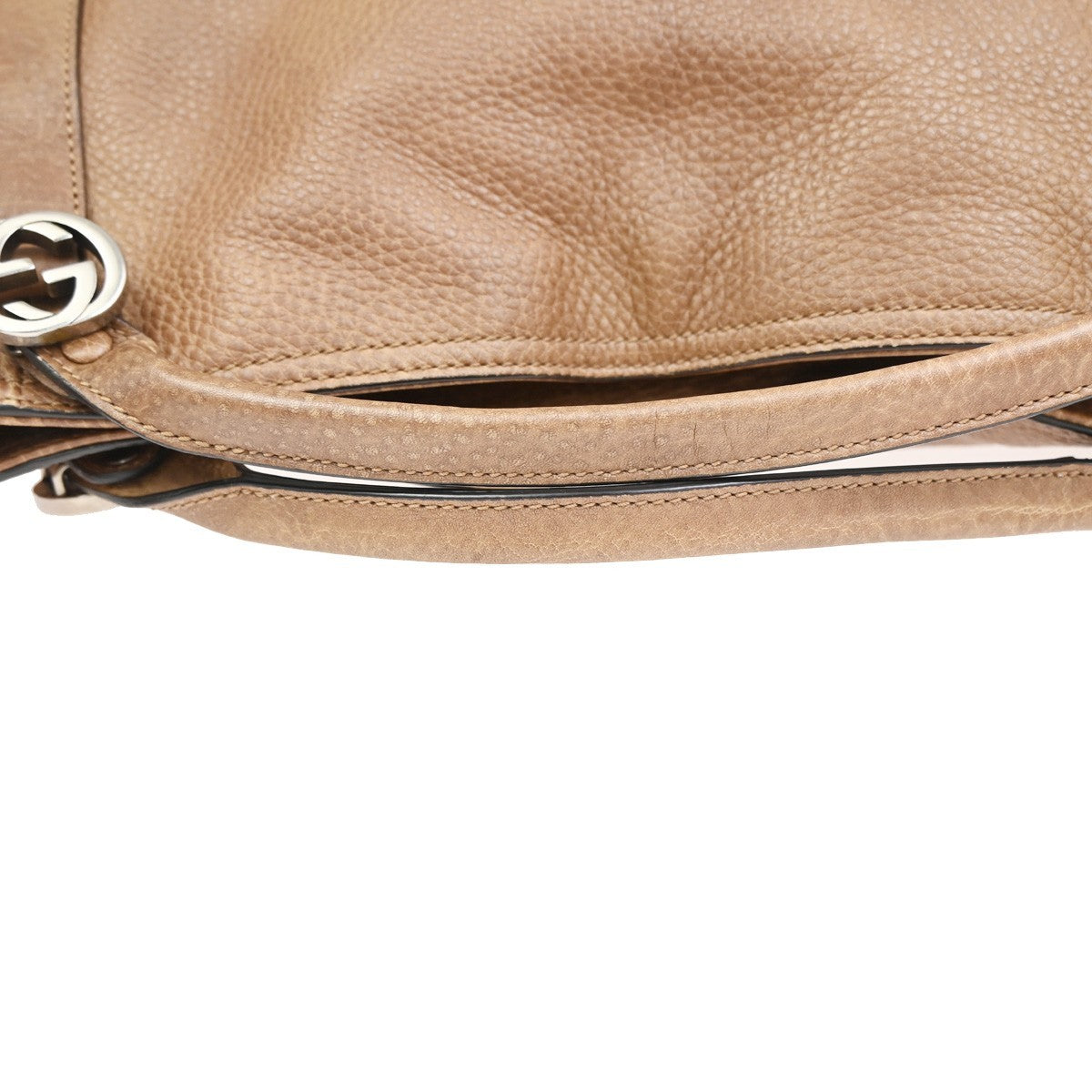 GUCCI Miss GG Hand Bag Pebbled Calfskin Leather Brown Beige SHW Italy 86ZA167
