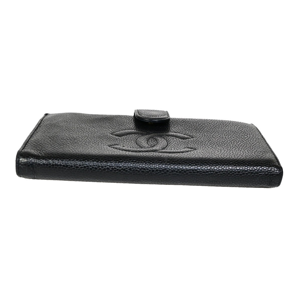 CHANEL CC Logo Long Bifold Wallet Purse Grained Calfskin Leather Black 38RK582