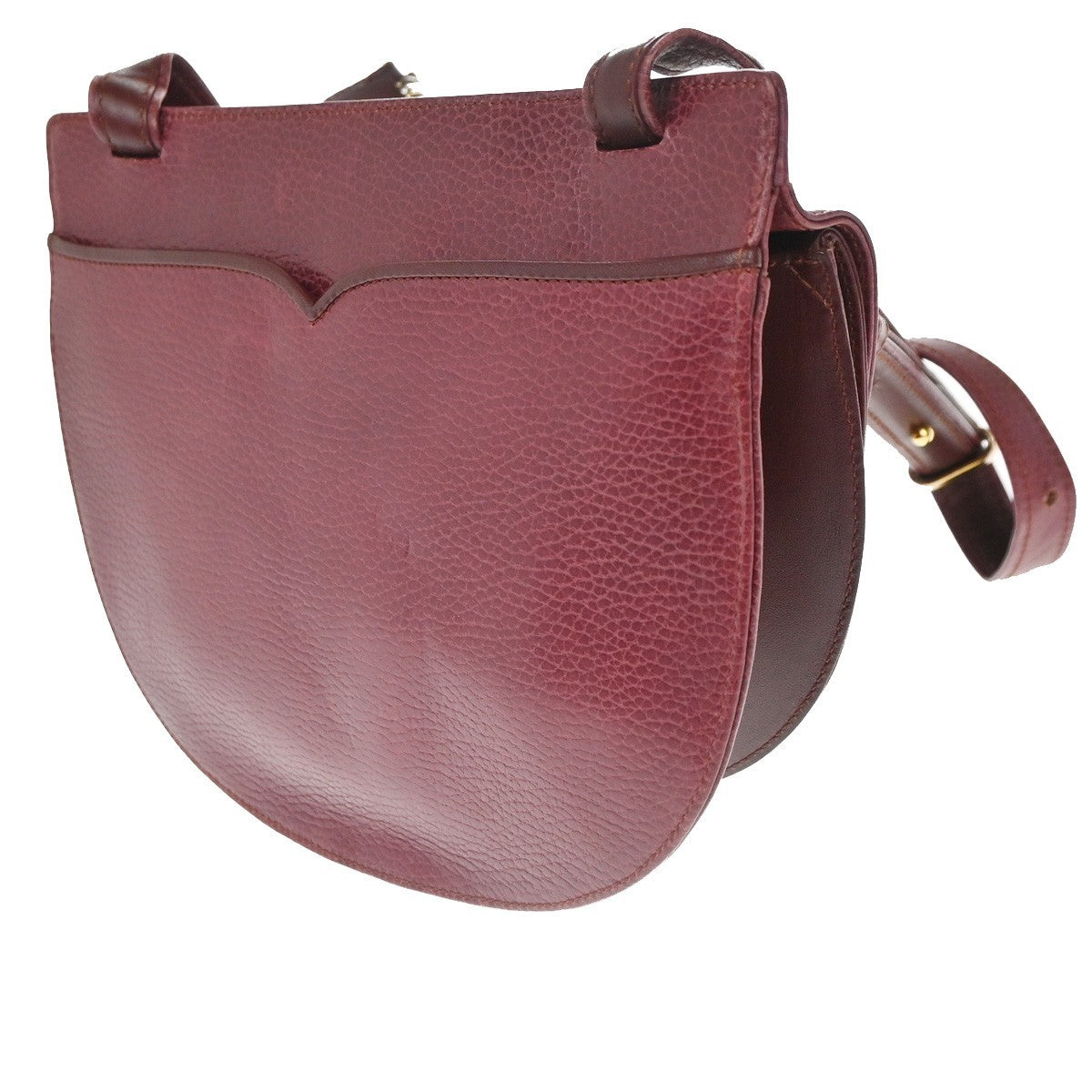 MUST DE CARTIER 2C Logo Shoulder Hand Bag Leather Red Burgundy GHW Spain 36CA740