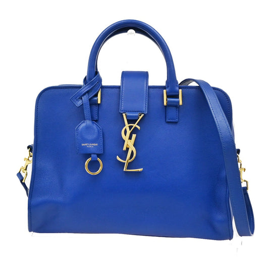 SAINT LAURENT YSL Logo Cabas 2Way Shoulder Hand Bag Leather Blue GHW 12YH644