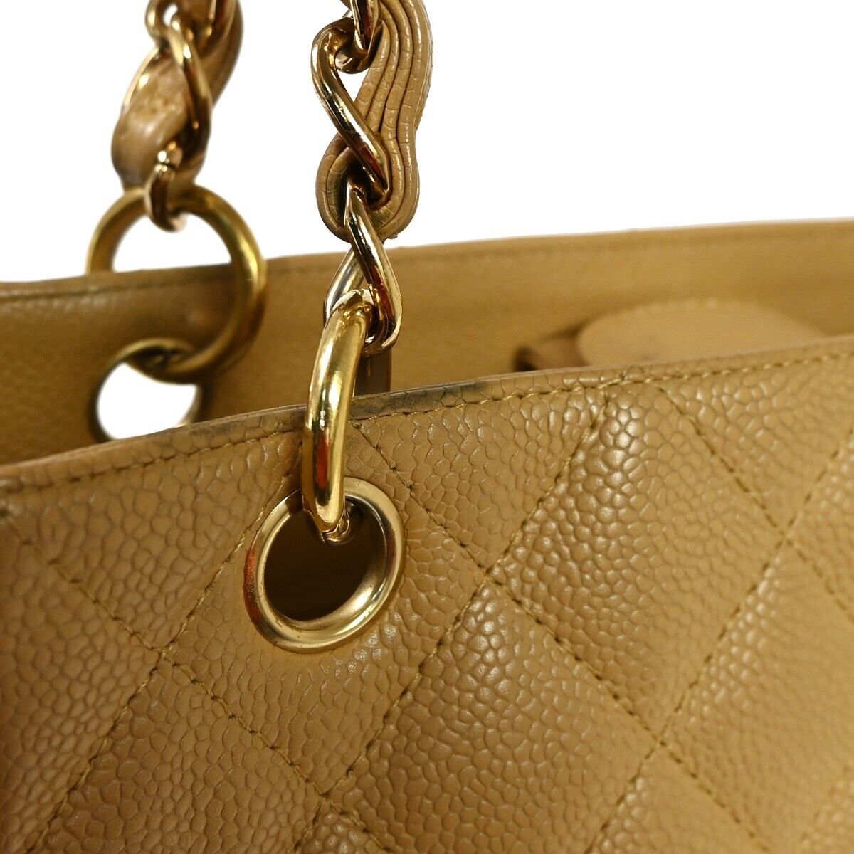 CHANEL CC Matelasse PST Chain Shoulder Bag Caviar Leather Beige GHW 695RH982