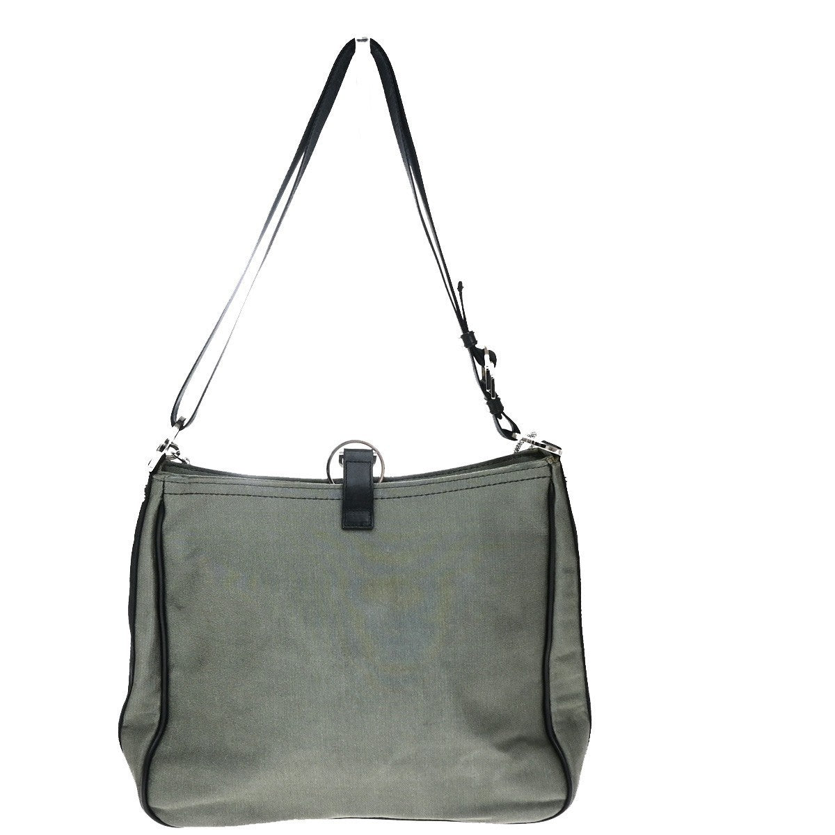 CHRISTIAN DIOR Logo Rhinestone Chain Shoulder Hand Bag Canvas Khaki 98RQ085