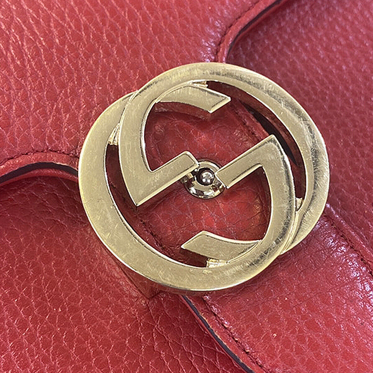 GUCCI Logo Interlocking G Mini Chain Shoulder Bag Leather Red GHW Italy 93YF653