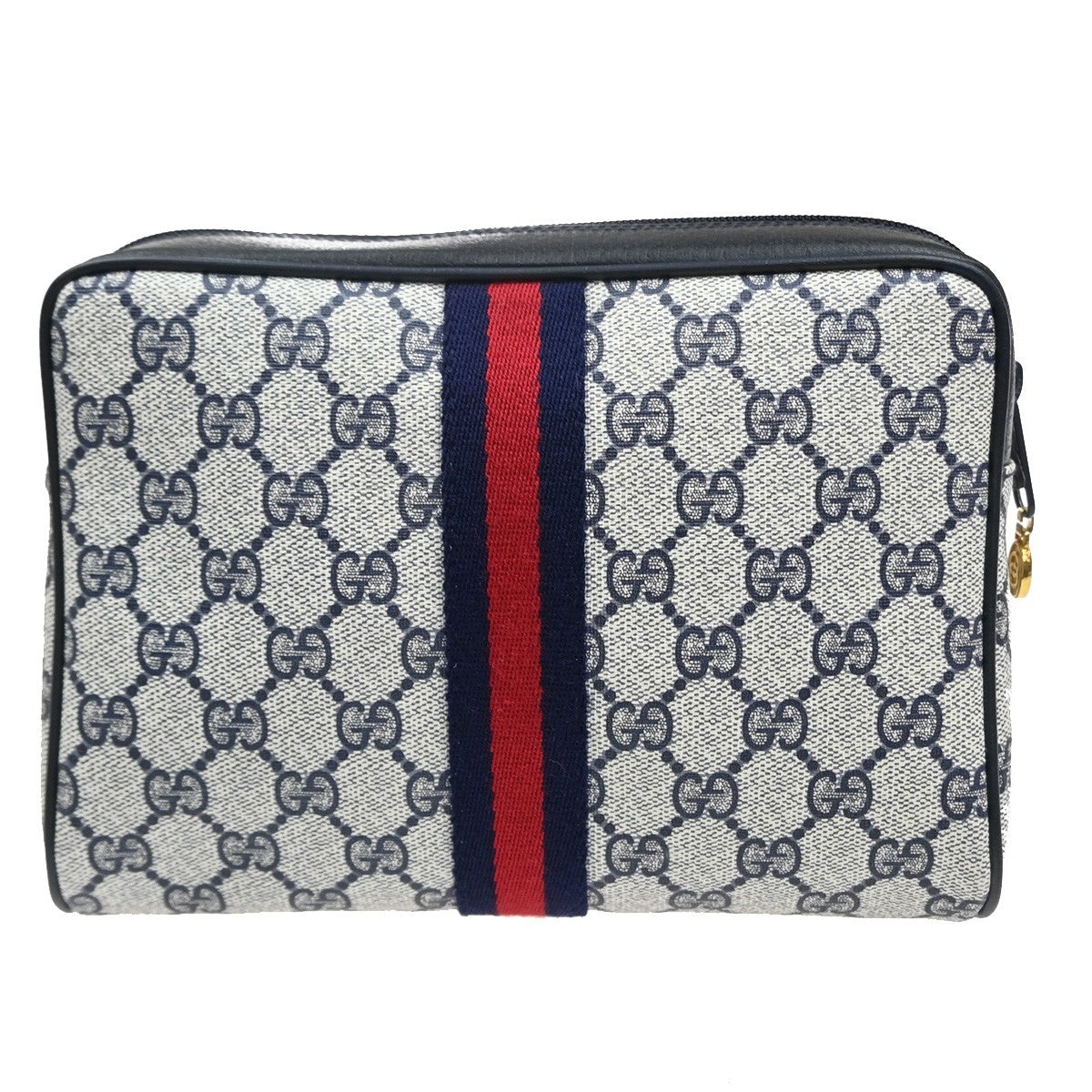 GUCCI Sherry GG Pattern Clutch Hand Bag PVC Leather Navy Blue GHW Italy 68MA570