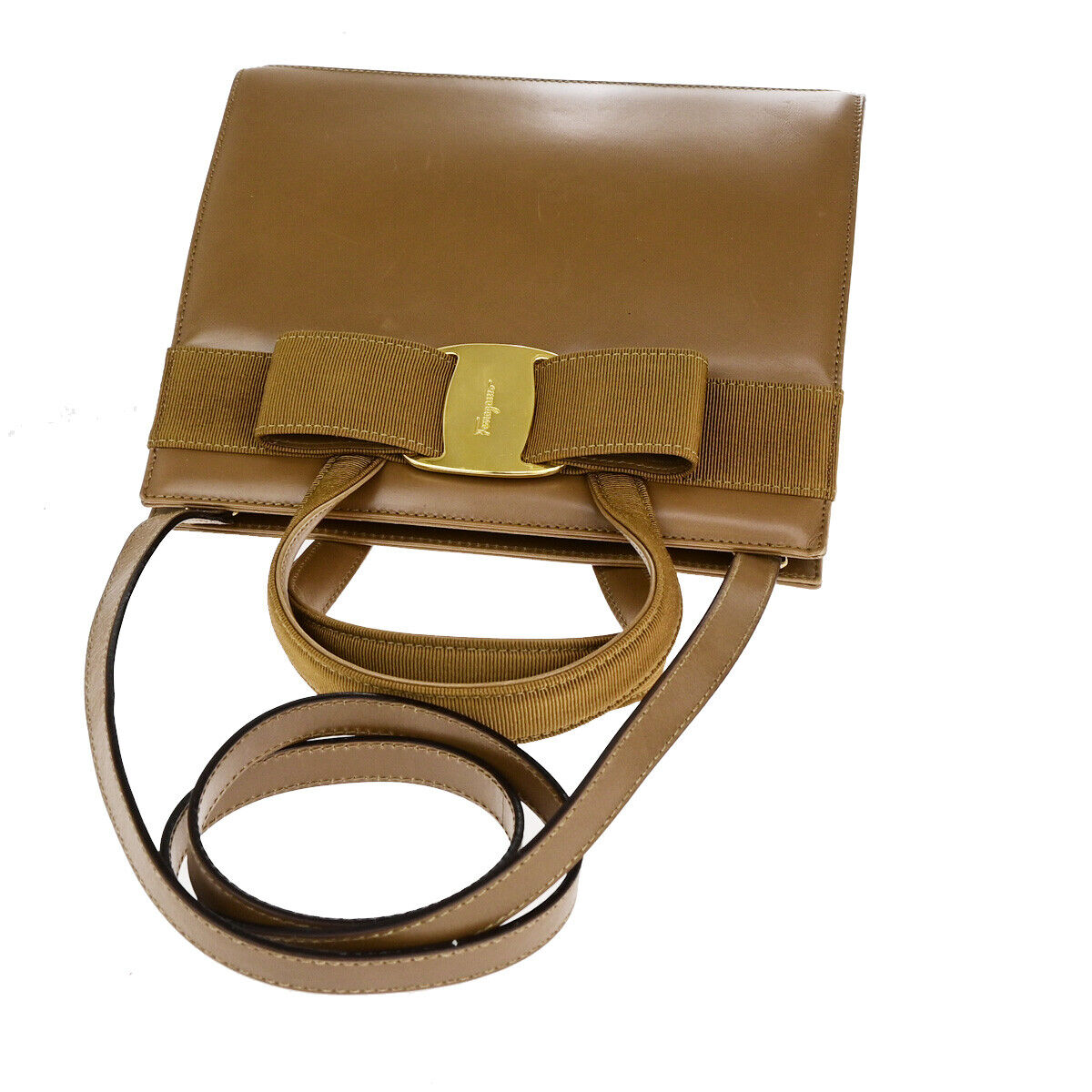 SALVATORE FERRAGAMO Vara 2Way Shoulder Hand Bag Canvas Leather Brown GHW 38YG594