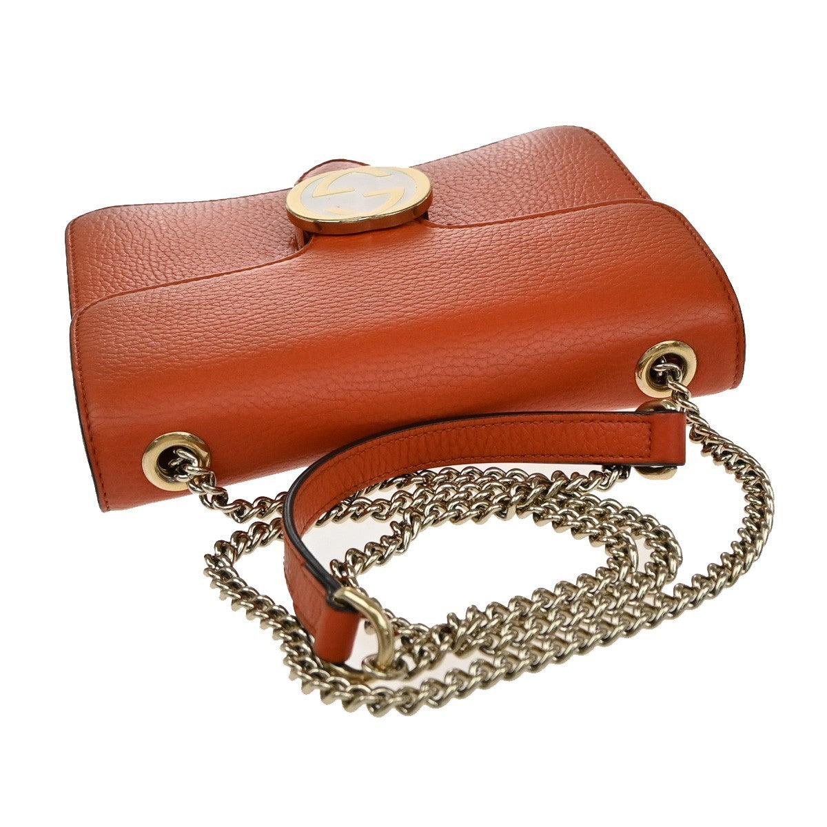 GUCCI Logo Interlocking G Chain Mini Shoulder Bag Leather Orange GHW 58KP125
