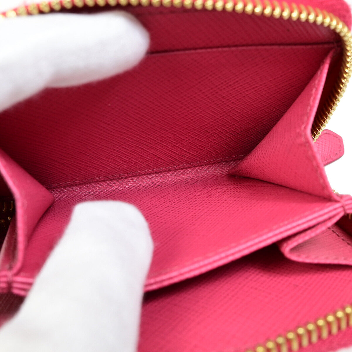 PRADA Logo Saffiano Mini Zipper Around Wallet Leather Pink GHW Italy 38YE697