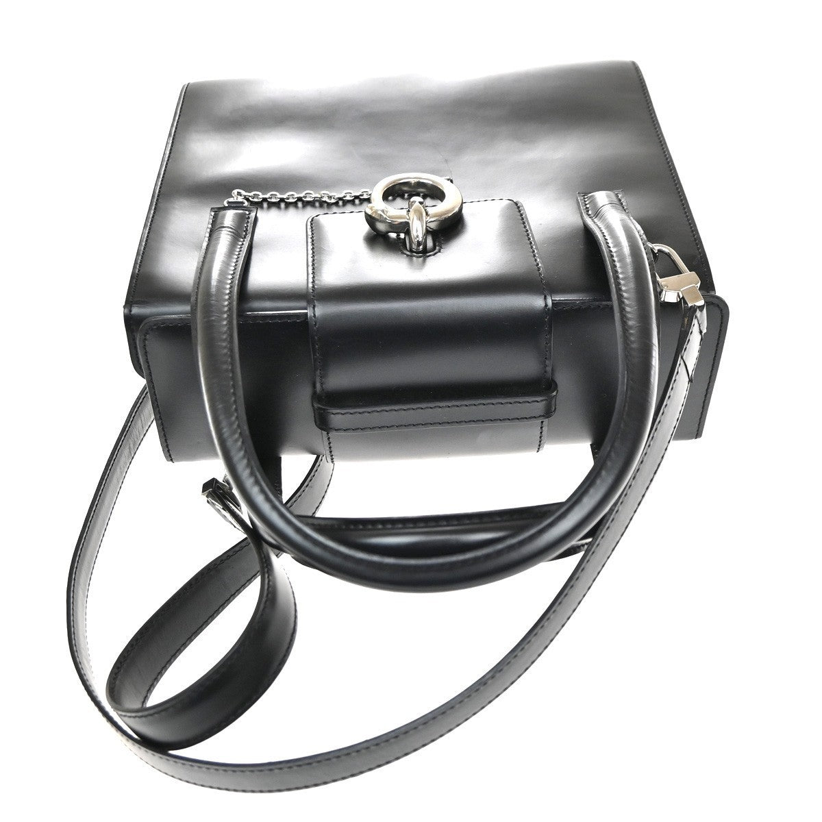 CARTIER Logo Panthere 2Way Shoulder Hand Bag Leathe Black France 38CB059