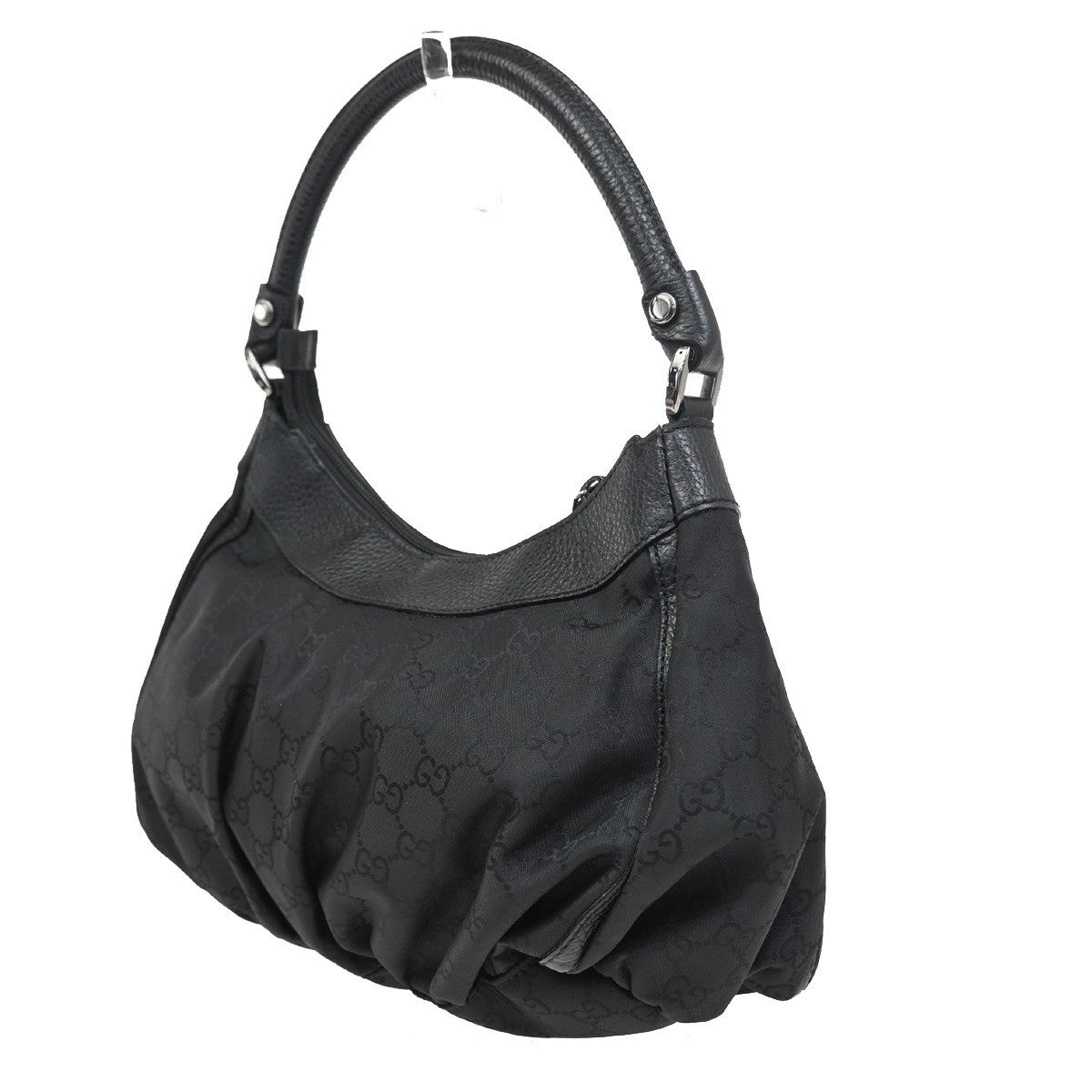 GUCCI Logo Abbey D-Ring GG Pattern Shoulder Bag Canvas Leather Black SHW 12ZA155