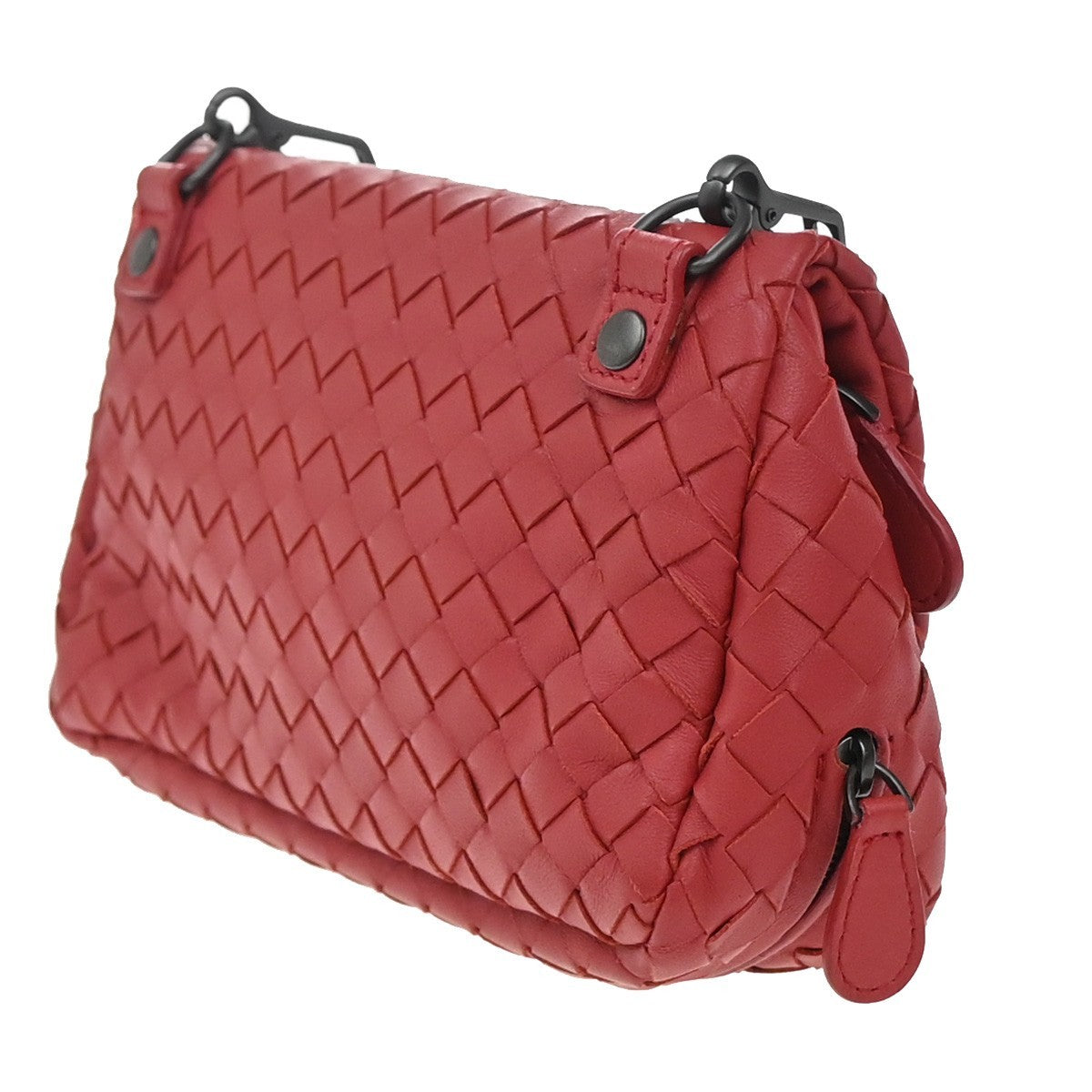 BOTTEGA VENETA Intrecciato Mini Chain Wallet Shoulder Bag Leather Red 11RF996