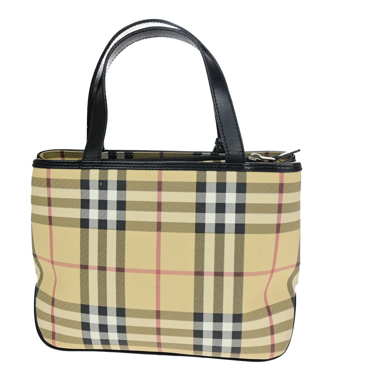 BURBERRY Logo Hand Shoulder Bag Nova Check Leather Black Beige SHW Italy 69SJ215