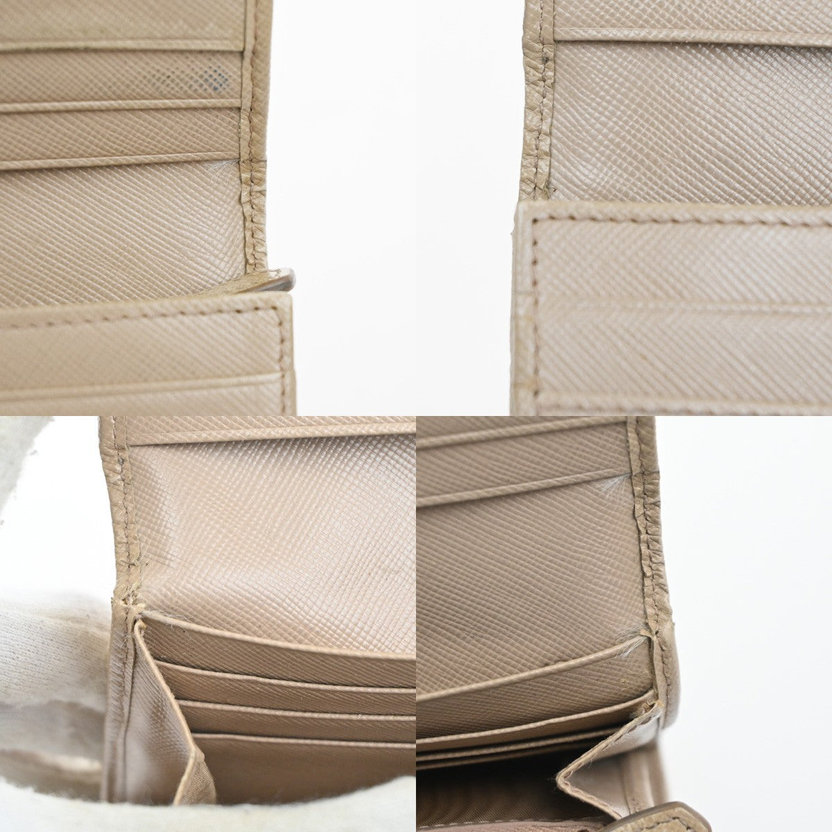 PRADA Logo Bifold Flap Long Wallet Saffiano Leather Beige GHW Italy 01KD036