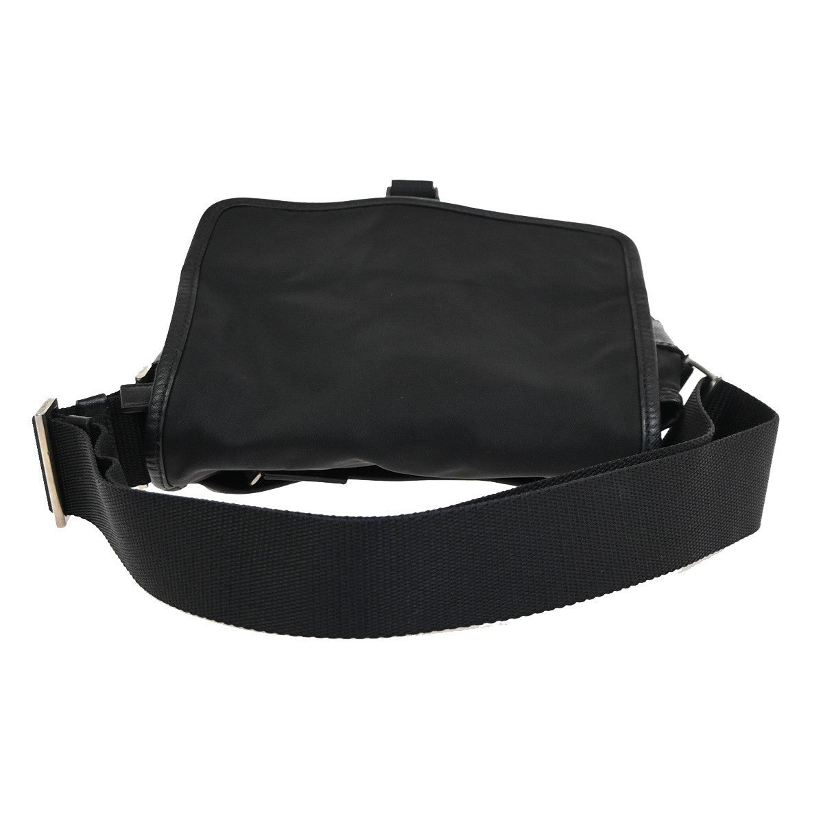 PRADA MILANO Logo Tessuto Shoulder Bag Nylon Leather Black SHW Italy 38KC611