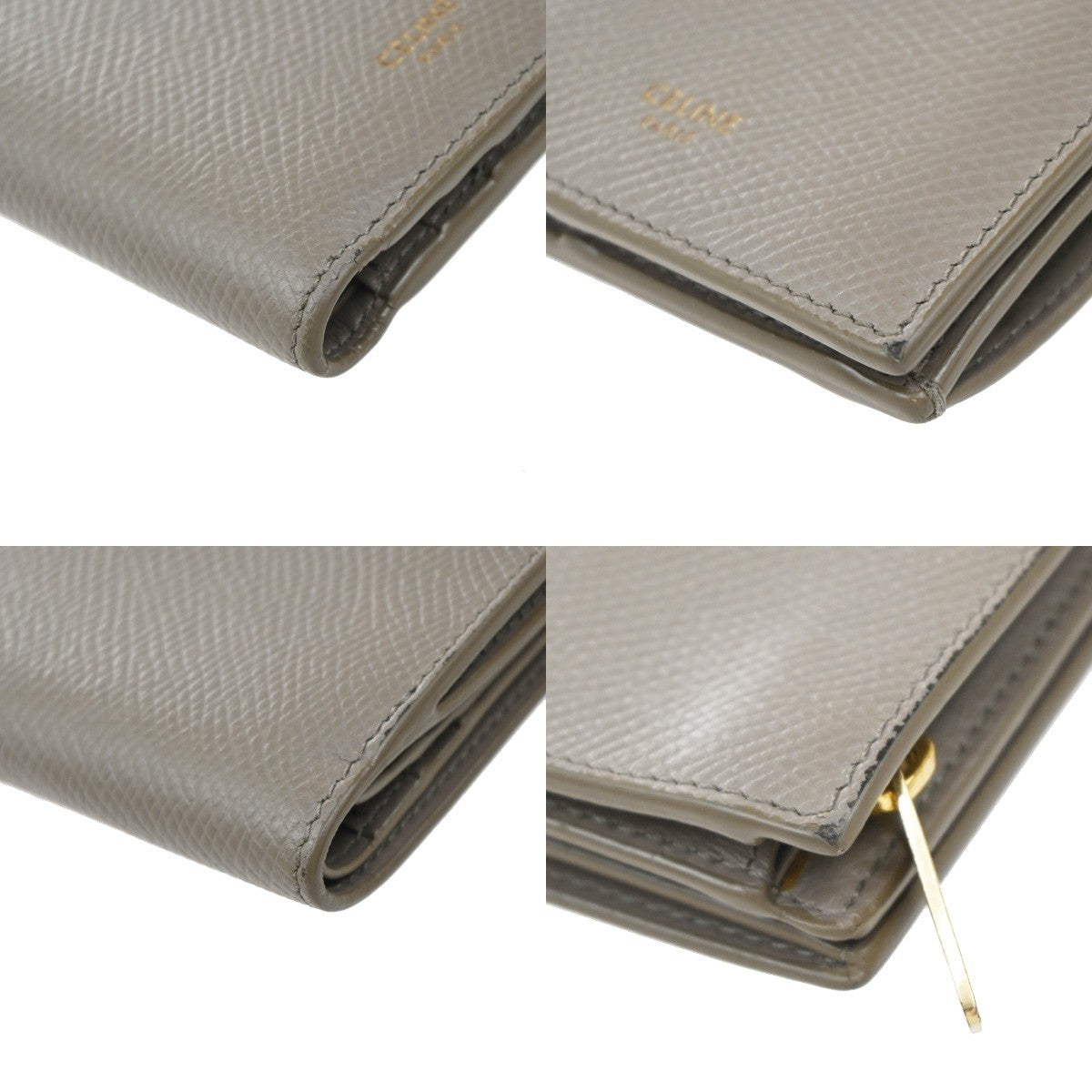 CELINE Logo Coin Case Compact Wallet Leather Beige Italy 60EF796