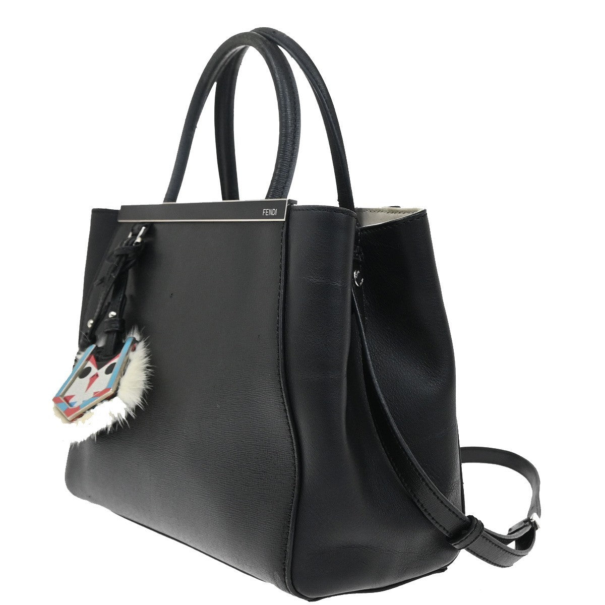 FENDI Logo Petit 2Jours 2Way Hand Bag Leather Monster Charm Black SHW 31YH824