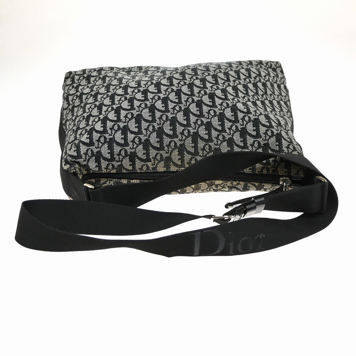 CHRISTIAN DIOR Logo Trotter Pattern shoulder Bag Canvas Leather Black 87SA027