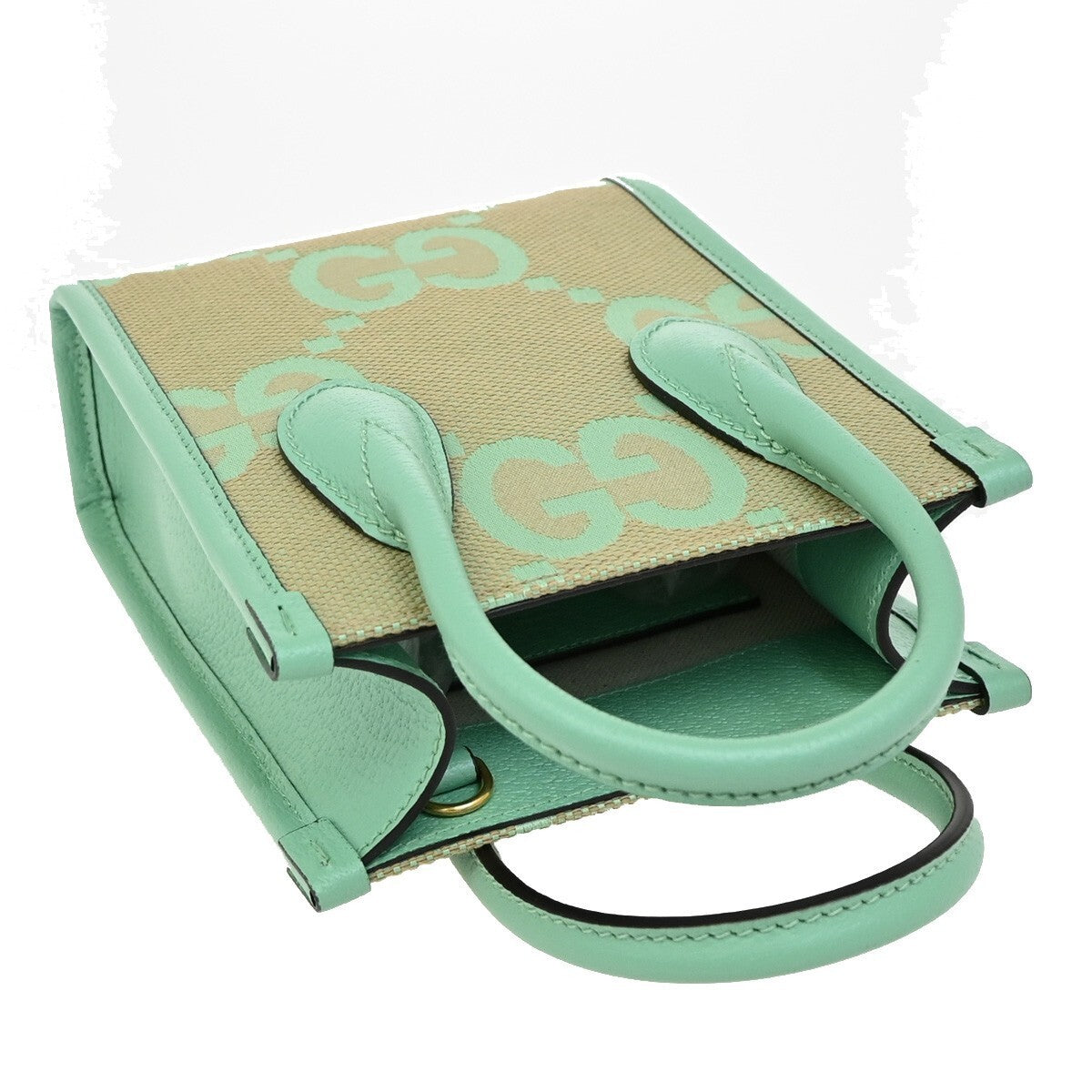 GUCCI Logo Jumbo GG 2Way Mini Shoulder Hand Bag Canvas Green Beige GHW 603RL158