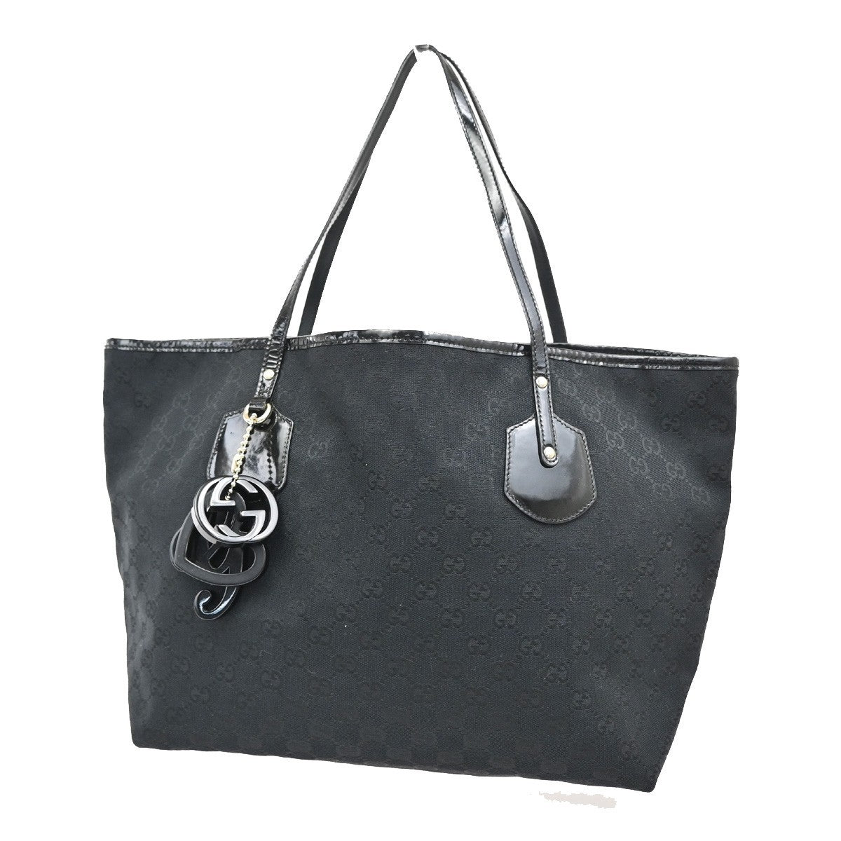 GUCCI Logo GG Pattern Shoulder Tote Bag Charm Canvas Patent Leather BK 38KB516