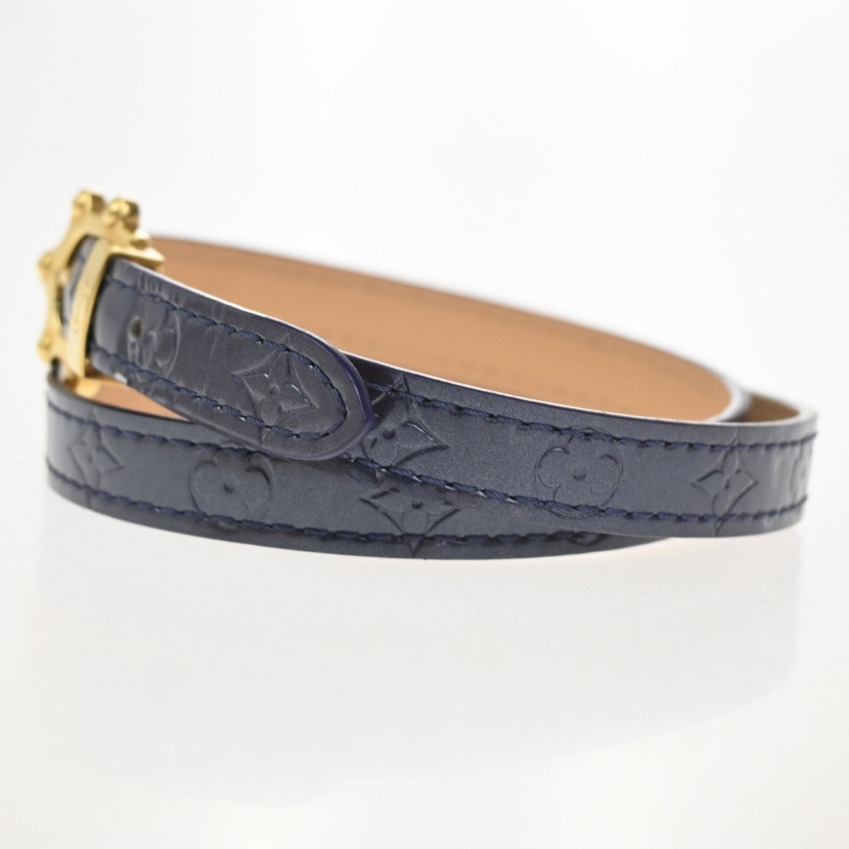LOUIS VUITTON Triple-Wrap Bracelet Monogram Vernis leather Blue GHW 69TA469