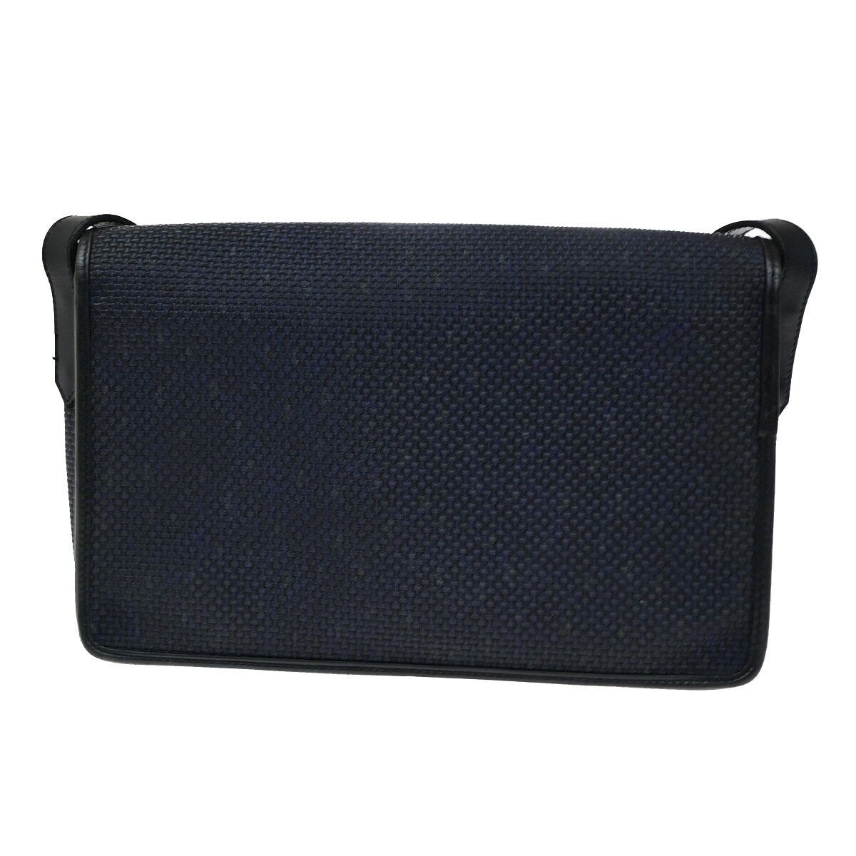 YVES SAINT LAURENT YSL Shoulder Bag Leather PVC Black Navy Blue Gold 66ED547