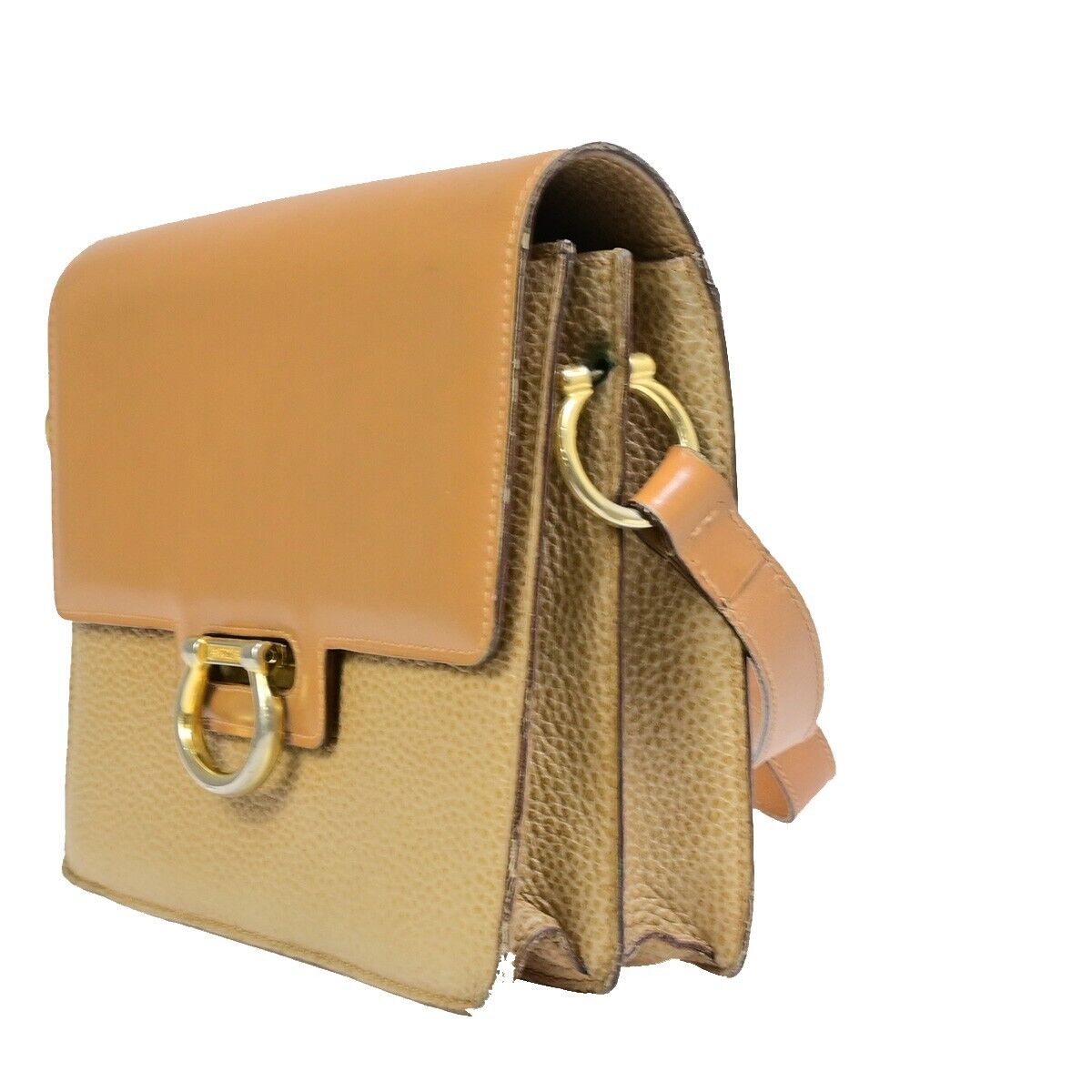 CELINE Logo Shoulder Bag Leather Brown GHW Made in Italy 66EB657