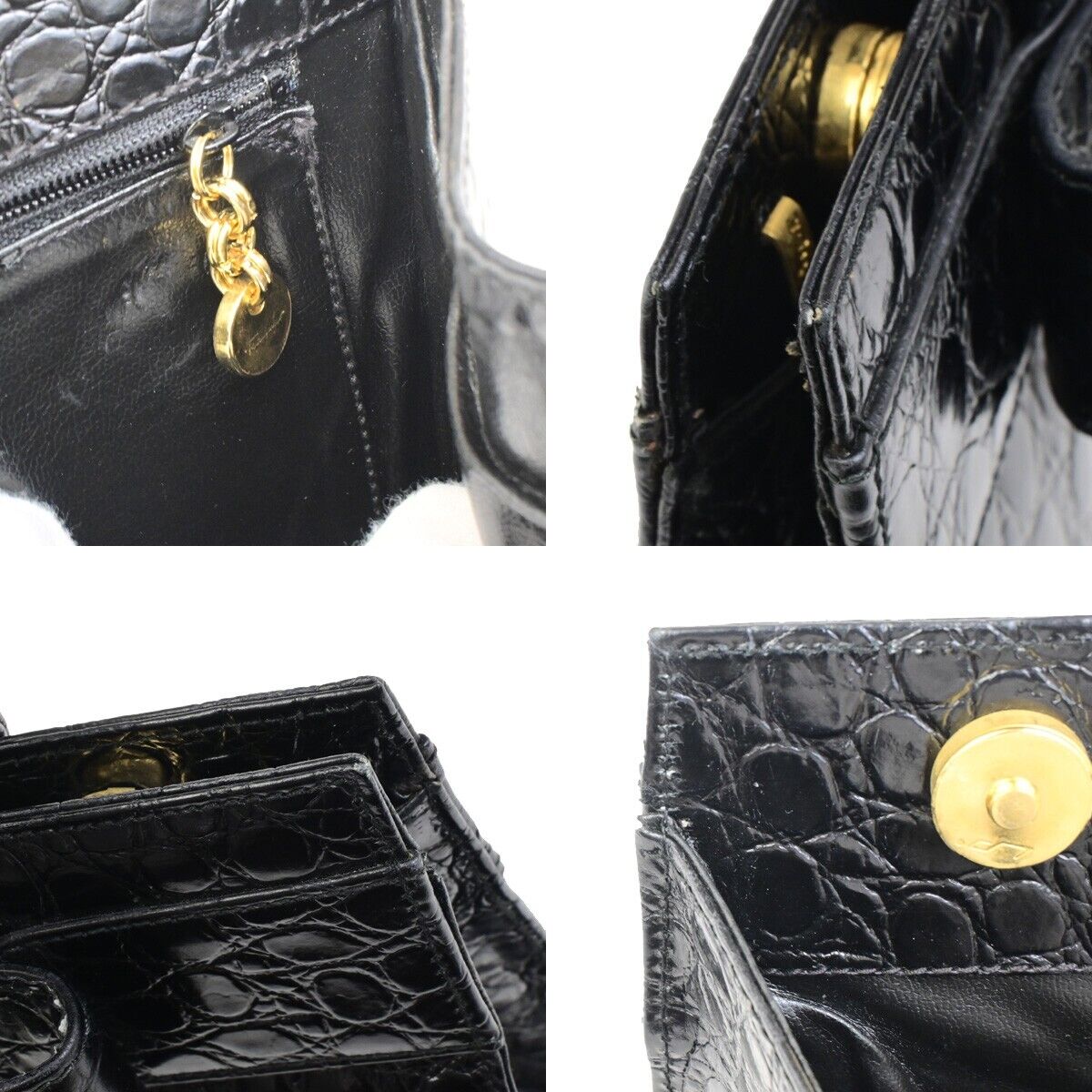 SALVATORE FERRAGAMO Logo Vara Hand Bag Embossing Leather Black Gold 32FA281